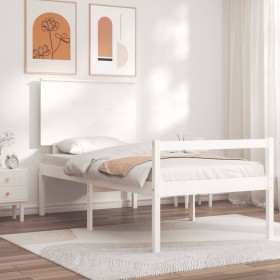 Cama para personas mayores con cabecero madera maciza blanco de , Camas y somieres - Ref: Foro24-3195442, Precio: 122,89 €, D...