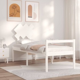 Bed for seniors with white solid wood headboard by , Beds and slatted bases - Ref: Foro24-3195507, Price: 113,99 €, Discount: %