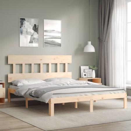 Estructura de cama de matrimonio con cabecero madera maciza de , Camas y somieres - Ref: Foro24-3193601, Precio: 125,13 €, De...