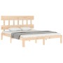 Double bed frame with solid wood headboard by , Beds and slatted bases - Ref: Foro24-3193601, Price: 122,99 €, Discount: %