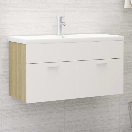 White engineered wood and Sonoma oak cabinet with sink by , bathroom vanities - Ref: Foro24-3070843, Price: 223,49 €, Discoun...