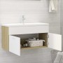 Mueble con lavabo madera de ingeniería blanco y roble Sonoma de , Tocadores de baño - Ref: Foro24-3070843, Precio: 223,49 €, ...