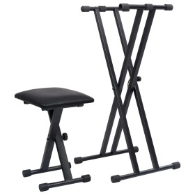 Black Double Braced Keyboard Stand and Stool Set by vidaXL, Benches and stools - Ref: Foro24-70097, Price: 64,99 €, Discount: %