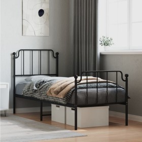 Bed frame with headboard and black metal footboard 80x200 cm by , Beds and slatted bases - Ref: Foro24-373896, Price: 63,88 €...