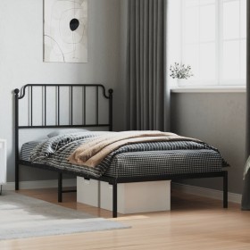 Estructura de cama con cabecero metal negro 100x200 cm de , Camas y somieres - Ref: Foro24-373882, Precio: 65,99 €, Descuento: %