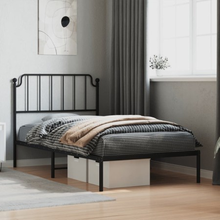 Estructura de cama con cabecero metal negro 100x200 cm de , Camas y somieres - Ref: Foro24-373882, Precio: 70,36 €, Descuento: %