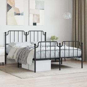 Bed frame with headboard and black metal footboard 140x190cm by , Beds and slatted bases - Ref: Foro24-373905, Price: 100,83 ...