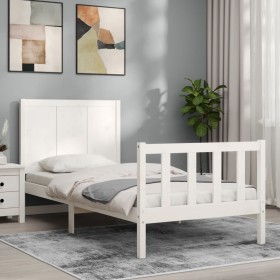 White solid wood bed frame with headboard 100x200 cm by , Beds and slatted bases - Ref: Foro24-3192612, Price: 139,99 €, Disc...