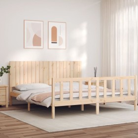 Double bed frame with solid wood headboard by , Beds and slatted bases - Ref: Foro24-3192961, Price: 182,99 €, Discount: %