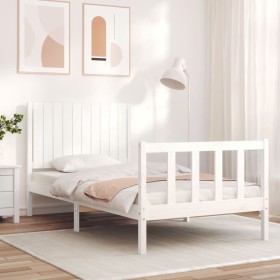 White solid wood bed frame with headboard 100x200 cm by , Beds and slatted bases - Ref: Foro24-3192937, Price: 144,10 €, Disc...