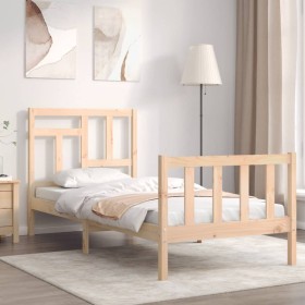 Bed frame with solid wood headboard 100x200 cm by , Beds and slatted bases - Ref: Foro24-3193131, Price: 101,99 €, Discount: %