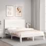 Double bed frame with white solid wood headboard by , Beds and slatted bases - Ref: Foro24-3193637, Price: 152,99 €, Discount: %