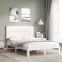 Estructura cama de matrimonio con cabecero madera maciza blanco de , Camas y somieres - Ref: Foro24-3193637, Precio: 153,36 €...