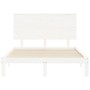 Estructura cama de matrimonio con cabecero madera maciza blanco de , Camas y somieres - Ref: Foro24-3193637, Precio: 153,36 €...