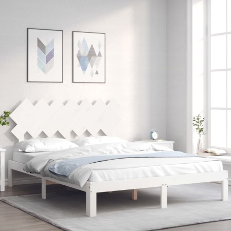 White solid wood bed frame with headboard 140x190 cm by , Beds and slatted bases - Ref: Foro24-3193707, Price: 139,99 €, Disc...