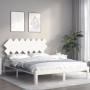 White solid wood bed frame with headboard 140x190 cm by , Beds and slatted bases - Ref: Foro24-3193707, Price: 138,81 €, Disc...