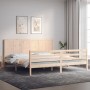 Double bed frame with solid wood headboard by , Beds and slatted bases - Ref: Foro24-3194521, Price: 199,21 €, Discount: %