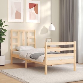 Single bed frame with solid wood headboard by , Beds and slatted bases - Ref: Foro24-3193881, Price: 94,27 €, Discount: %