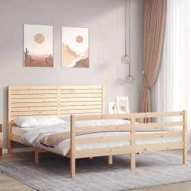 Bed frame with solid wood headboard 160x200 cm by , Beds and slatted bases - Ref: Foro24-3195036, Price: 177,71 €, Discount: %