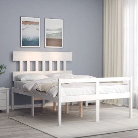 Cama para personas mayores con cabecero madera maciza blanco de , Camas y somieres - Ref: Foro24-3195387, Precio: 156,99 €, D...