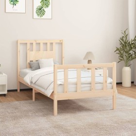 Bed frame with solid pine wood headboard 100x200 cm by , Beds and slatted bases - Ref: Foro24-3188156, Price: 119,20 €, Disco...