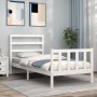 Estructura de cama individual con cabecero madera maciza blanco de , Camas y somieres - Ref: Foro24-3191867, Precio: 102,74 €...