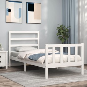 Estructura de cama individual con cabecero madera maciza blanco de , Camas y somieres - Ref: Foro24-3191867, Precio: 101,99 €...