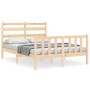 Double bed frame with solid wood headboard by , Beds and slatted bases - Ref: Foro24-3192011, Price: 154,49 €, Discount: %