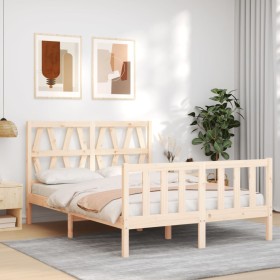 Double bed frame with solid wood headboard by , Beds and slatted bases - Ref: Foro24-3192466, Price: 150,99 €, Discount: %