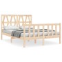 Double bed frame with solid wood headboard by , Beds and slatted bases - Ref: Foro24-3192466, Price: 162,16 €, Discount: %