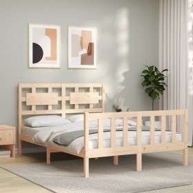 Bed frame with solid wood headboard 140x200 cm by , Beds and slatted bases - Ref: Foro24-3192556, Price: 123,99 €, Discount: %