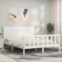 Estructura de cama matrimonio con cabecero madera maciza blanco de , Camas y somieres - Ref: Foro24-3192757, Precio: 194,43 €...