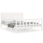 Estructura de cama matrimonio con cabecero madera maciza blanco de , Camas y somieres - Ref: Foro24-3192757, Precio: 194,43 €...