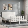 Estructura de cama matrimonio con cabecero madera maciza blanco de , Camas y somieres - Ref: Foro24-3192757, Precio: 194,43 €...