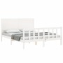 Estructura de cama matrimonio con cabecero madera maciza blanco de , Camas y somieres - Ref: Foro24-3192757, Precio: 194,43 €...