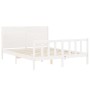 Estructura de cama matrimonio con cabecero madera maciza blanco de , Camas y somieres - Ref: Foro24-3192757, Precio: 194,43 €...