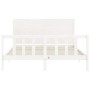 Estructura de cama matrimonio con cabecero madera maciza blanco de , Camas y somieres - Ref: Foro24-3192757, Precio: 194,43 €...