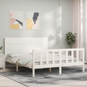 White solid wood bed frame with headboard 160x200 cm by , Beds and slatted bases - Ref: Foro24-3192762, Price: 188,30 €, Disc...