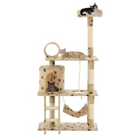 Katzenkratzbaum mit Sisalpfosten 140 cm Fußabdrücke beige von vidaXL, Katzenmöbel - Ref: Foro24-170586, Preis: 84,99 €, Rabat...