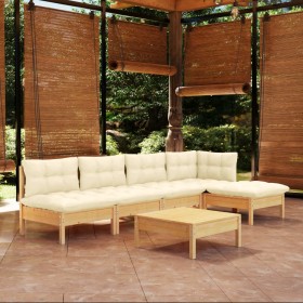 Garden furniture 6 pieces cream pine wood cushions by , Garden sets - Ref: Foro24-3096340, Price: 438,26 €, Discount: %