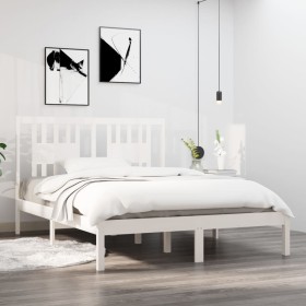 Small double bed frame white solid wood 120x190cm by , Beds and slatted bases - Ref: Foro24-3104034, Price: 118,99 €, Discoun...