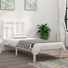 White single solid wood bed frame 75x190 cm by , Beds and slatted bases - Ref: Foro24-3104504, Price: 87,99 €, Discount: %