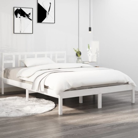 Estructura de cama doble pequeña madera maciza blanca 120x190cm de , Camas y somieres - Ref: Foro24-3105376, Precio: 120,99 €...