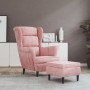 Pink velvet wing chair and stool by , Armchairs - Ref: Foro24-3115935, Price: 275,99 €, Discount: %