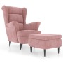 Pink velvet wing chair and stool by , Armchairs - Ref: Foro24-3115935, Price: 275,99 €, Discount: %