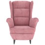 Pink velvet wing chair and stool by , Armchairs - Ref: Foro24-3115935, Price: 275,99 €, Discount: %