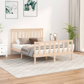 Bed frame with solid pine wood headboard 140x200 cm by , Beds and slatted bases - Ref: Foro24-3188206, Price: 123,20 €, Disco...