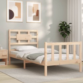 Single bed frame with solid wood headboard by , Beds and slatted bases - Ref: Foro24-3192516, Price: 98,99 €, Discount: %