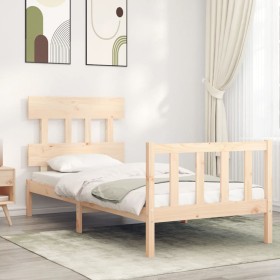 Single bed frame with solid wood headboard by , Beds and slatted bases - Ref: Foro24-3193296, Price: 82,99 €, Discount: %