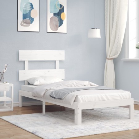 Estructura de cama con cabecero madera maciza blanco de , Camas y somieres - Ref: Foro24-3193497, Precio: 98,99 €, Descuento: %